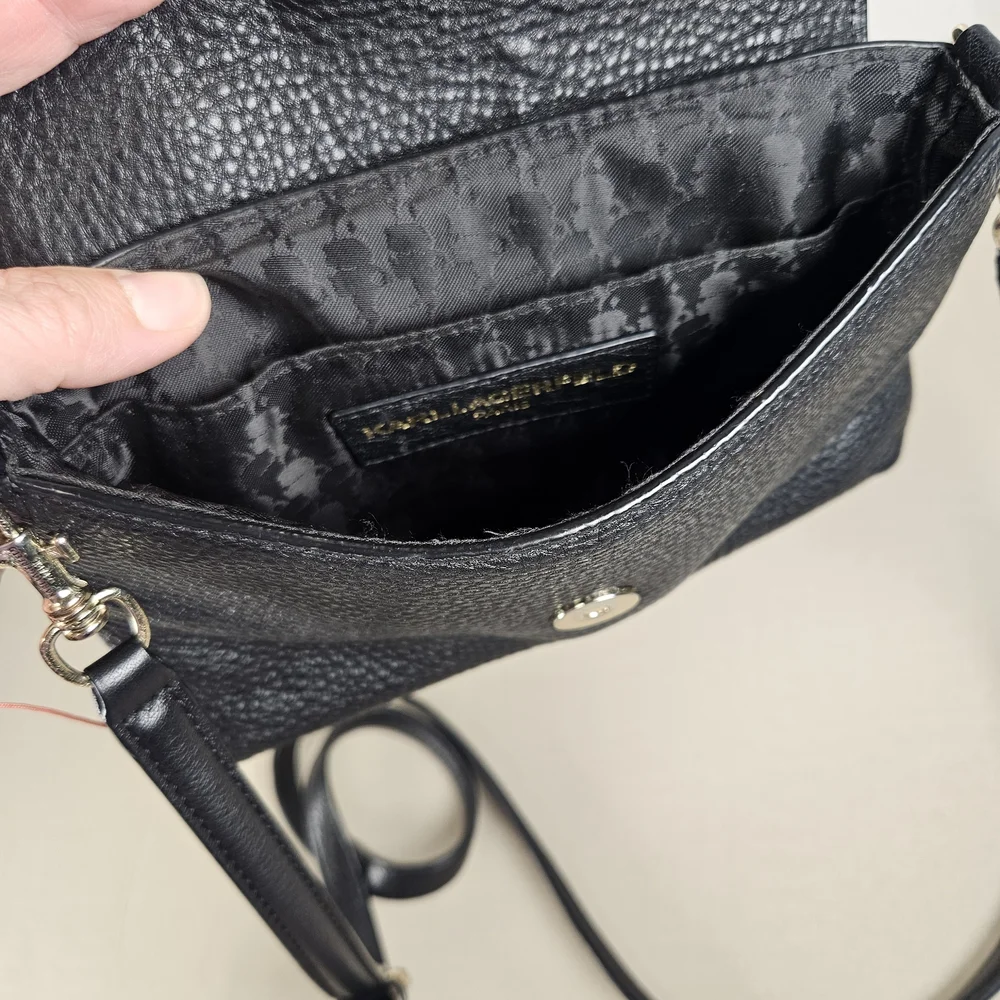 Karl Lagerfeld Black Pebbled Leather Crossbody Bag - Picture 9 of 16